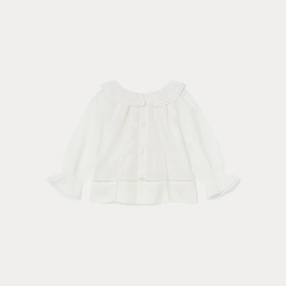 女婴白色荷叶边棉上衣