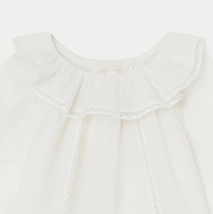 女婴白色荷叶边棉上衣