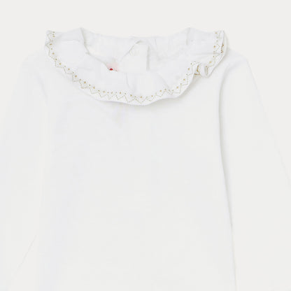 女婴白色荷叶边棉连体衣