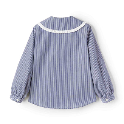 女童蓝色条纹棉衬衫