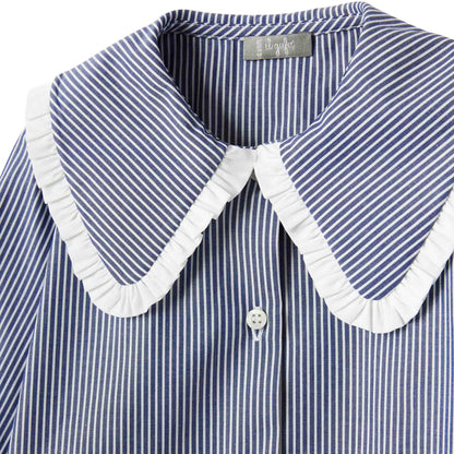 女童蓝色条纹棉衬衫