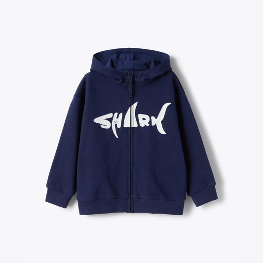 男童蓝色印花拉链夹克