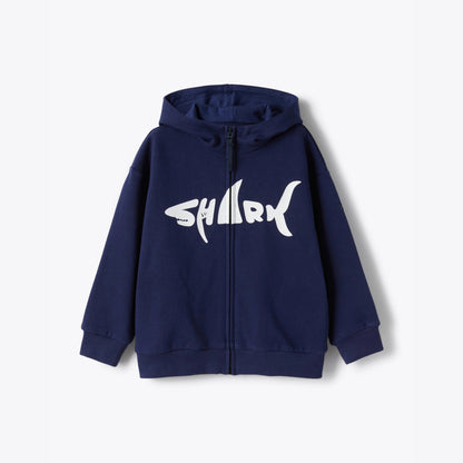 男童蓝色印花拉链夹克