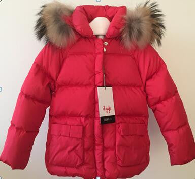Baby Girls Red Fur Trims Down Padded Hooded Jacket