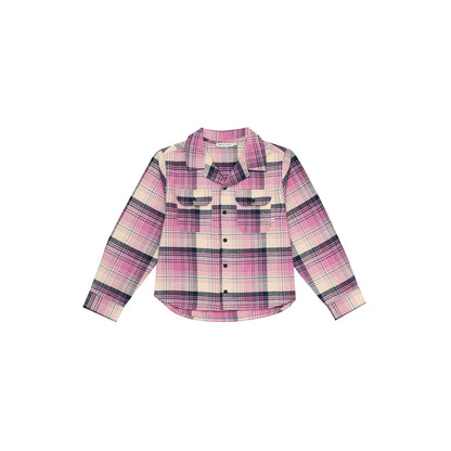 女童粉色格子棉衬衫