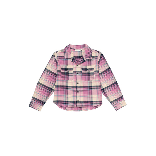 女童粉色格子棉衬衫
