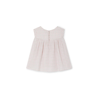 女童粉色格子棉上衣