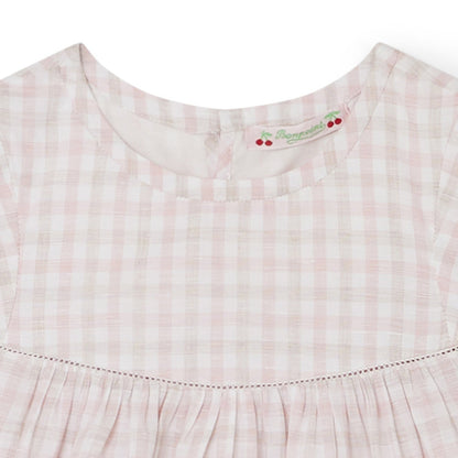 女童粉色格子棉上衣