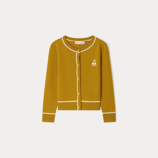 女童姜黄色Logo羊毛开衫