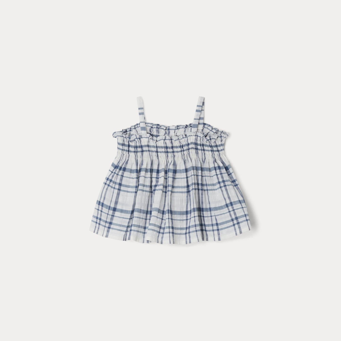 女婴蓝色格子吊带上衣