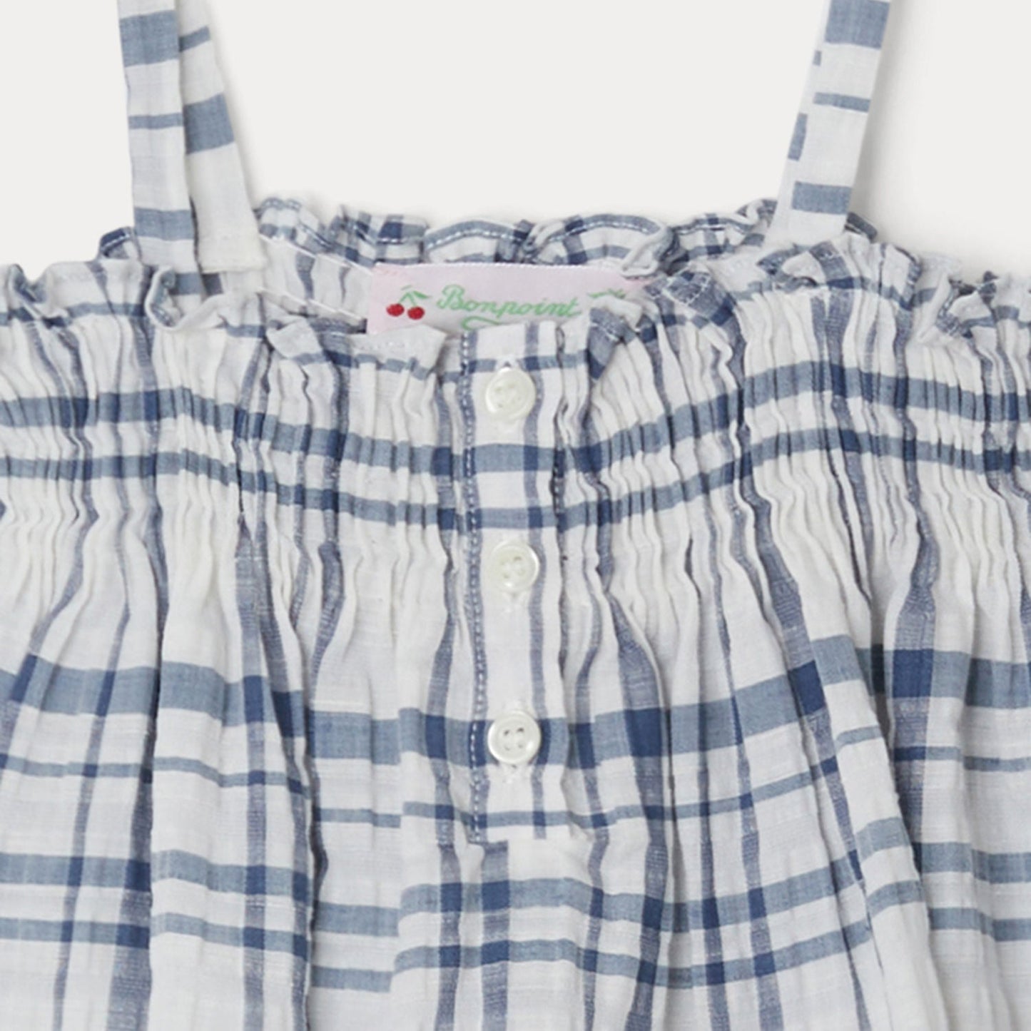 女婴蓝色格子吊带上衣