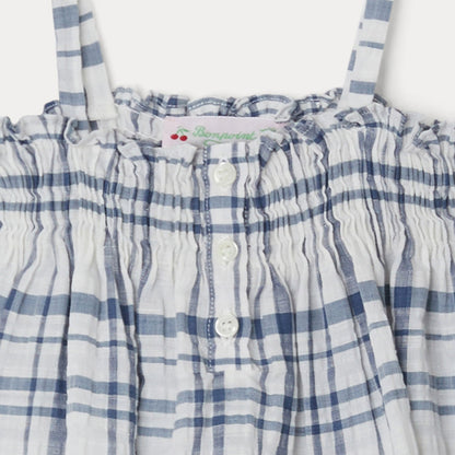 女婴蓝色格子吊带上衣