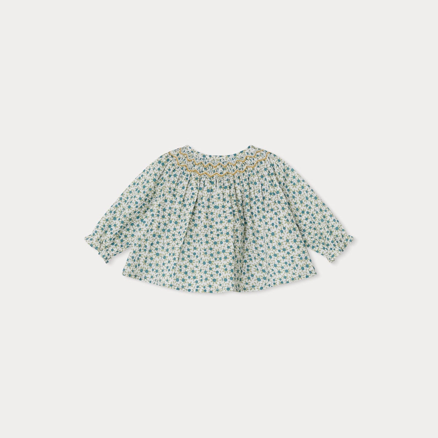 女婴绿色碎花棉上衣