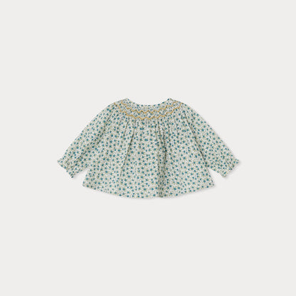 女婴绿色碎花棉上衣