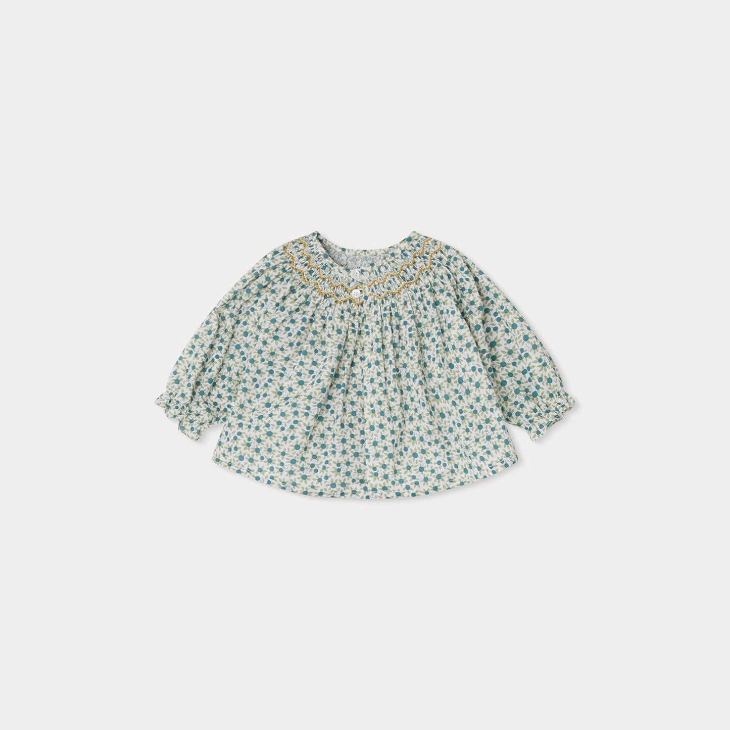 女婴绿色碎花棉上衣