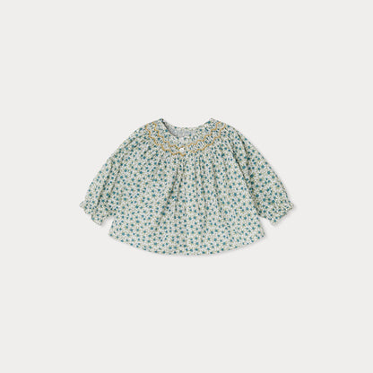 女婴绿色碎花棉上衣