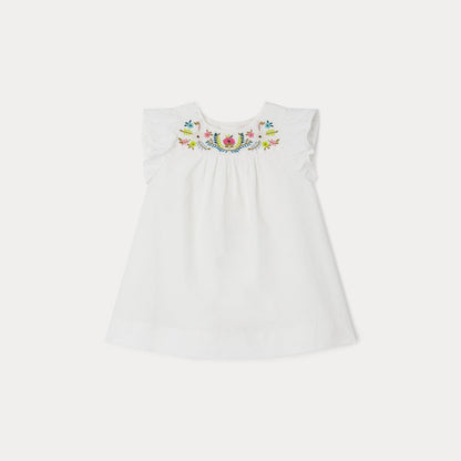 女婴白色刺绣棉连衣裙