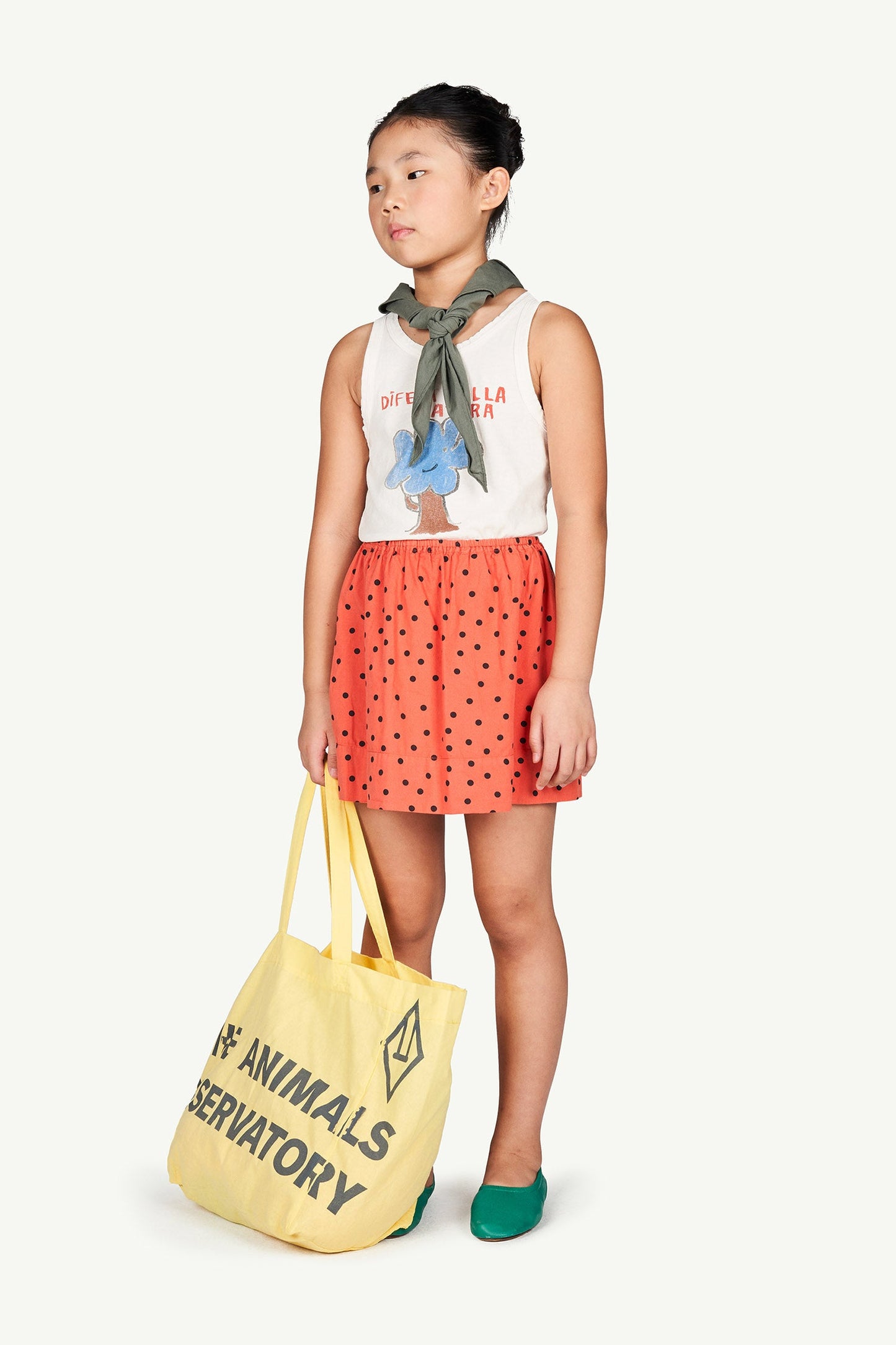 女童米色大树印花棉连衣裙