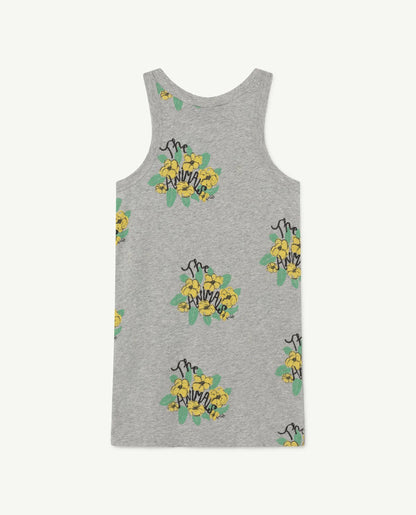 女童灰色花朵棉连衣裙