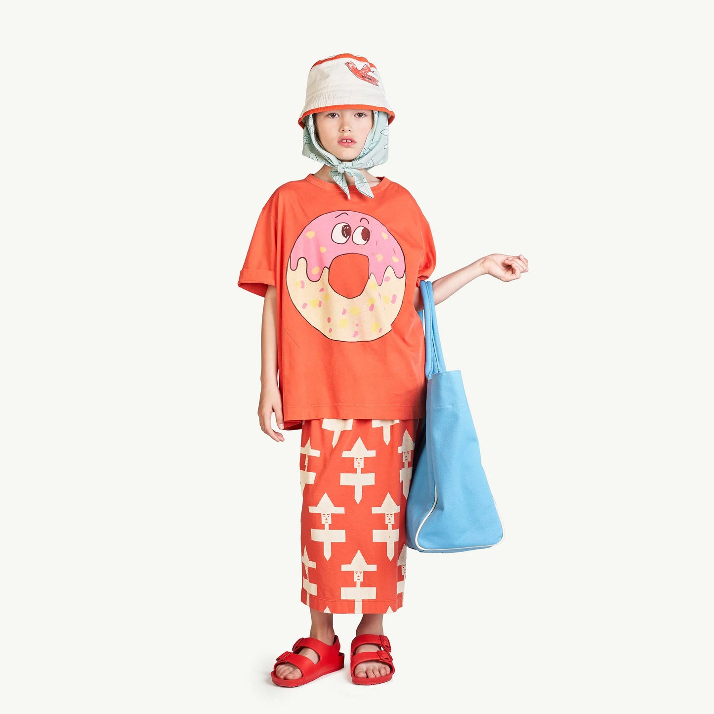 女童红色图形棉短裙