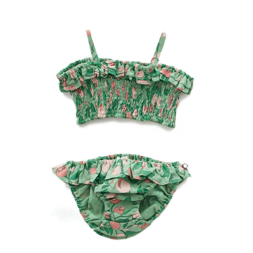 Girls Green Flowers Swimsuit