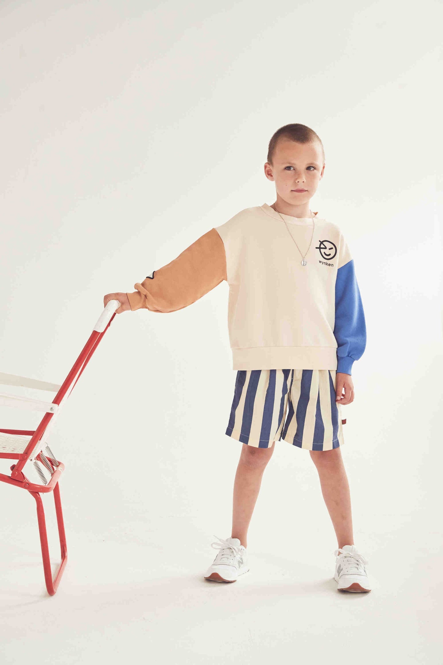 男童藏青色条纹棉短裤