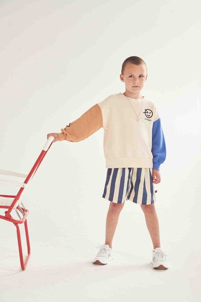 男童藏青色条纹棉短裤