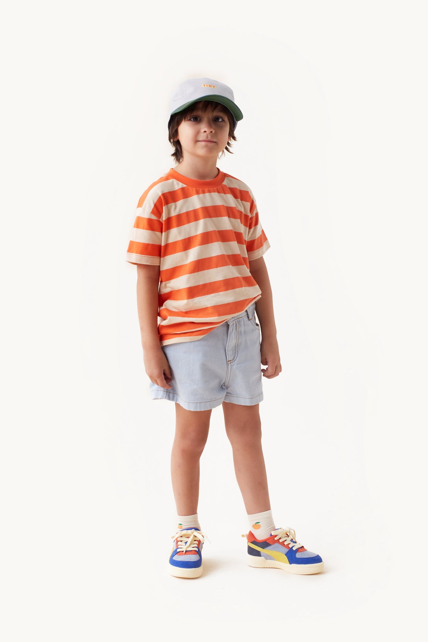 儿童橙色条纹棉T恤
