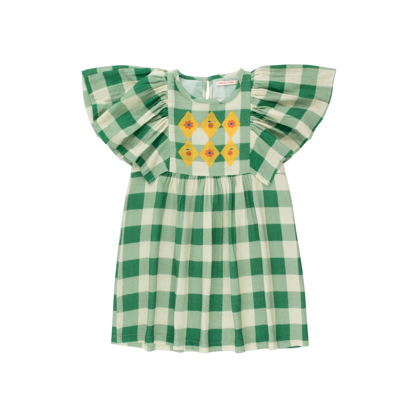 女童绿色格子棉连衣裙