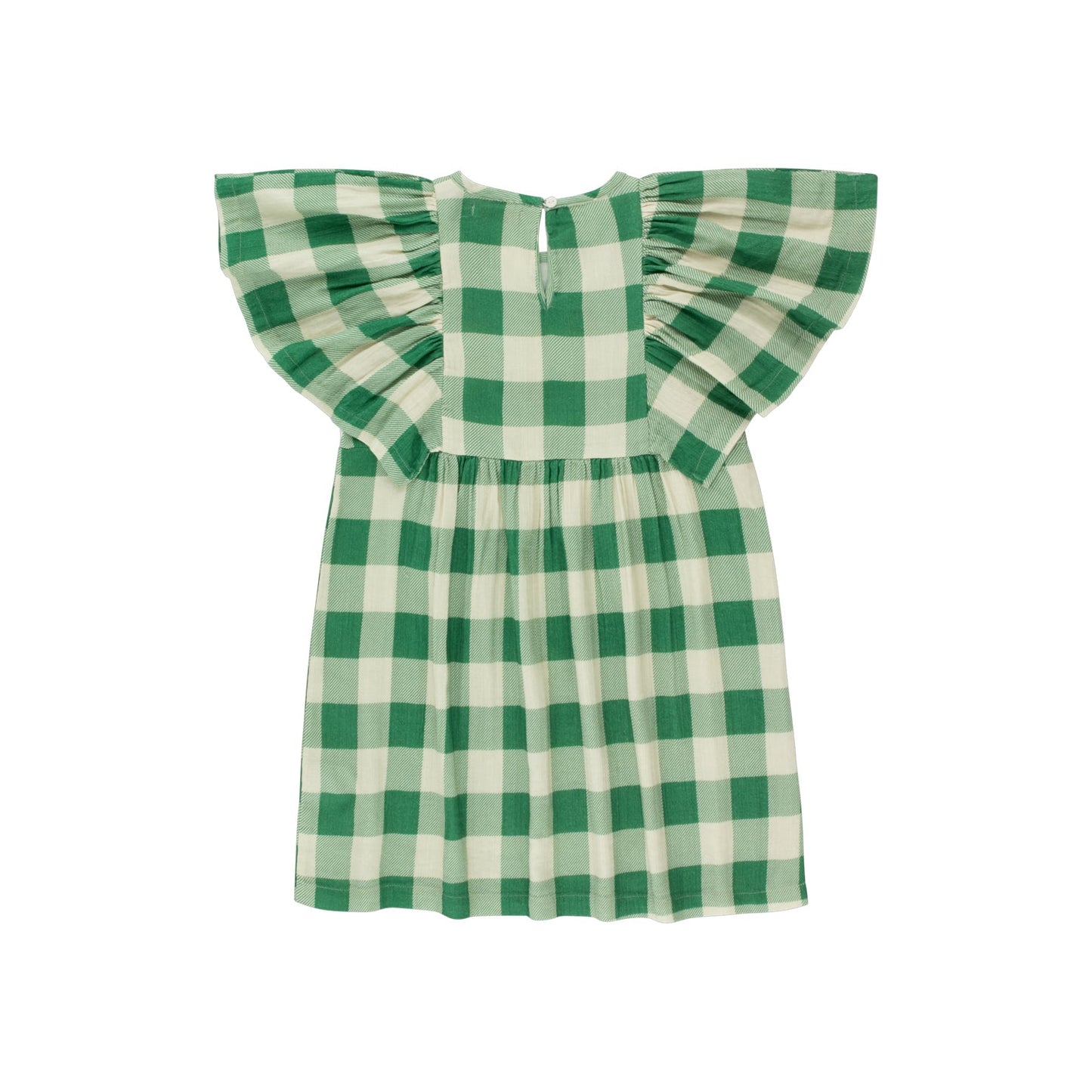 女童绿色格子棉连衣裙