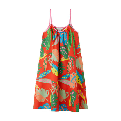 女童红色印花棉连衣裙