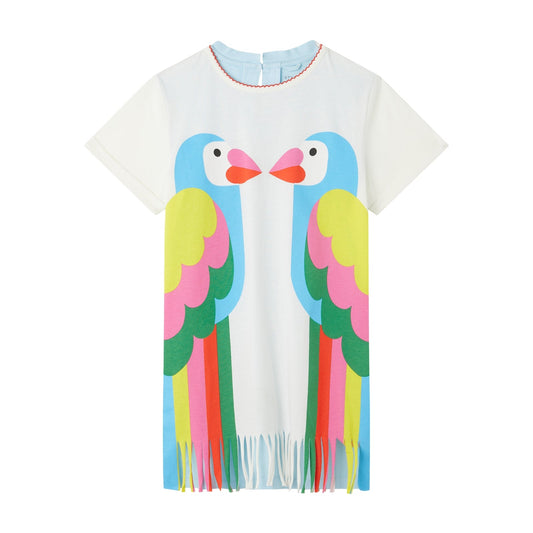 女童白色印花棉连衣裙