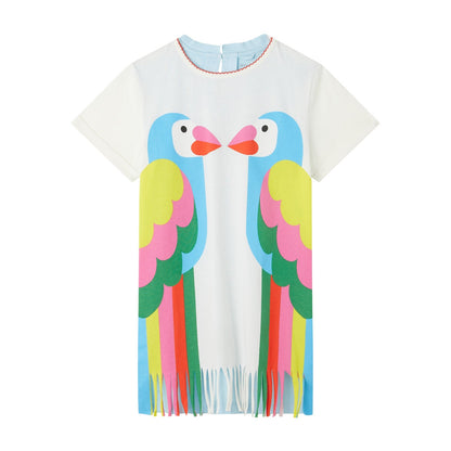 女童白色印花棉连衣裙