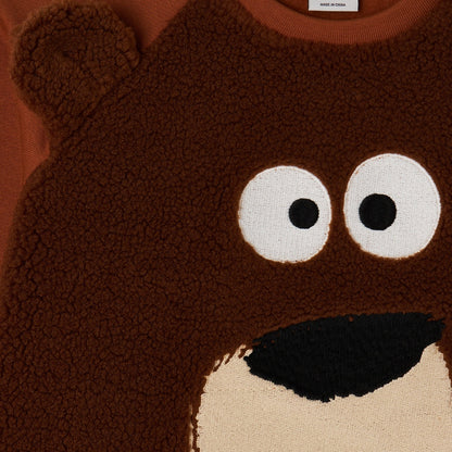 男童棕色小熊棉卫衣