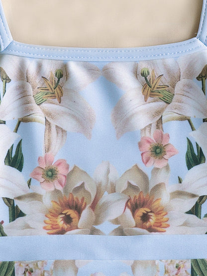 女童蓝色印花芭蕾舞连体衣