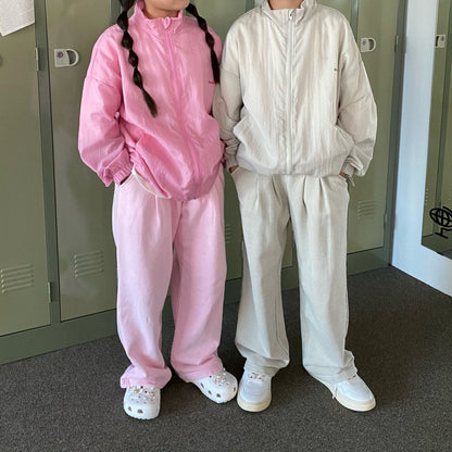 儿童粉色拉链夹克