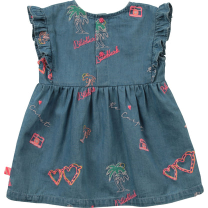 女婴蓝色刺绣牛仔连衣裙