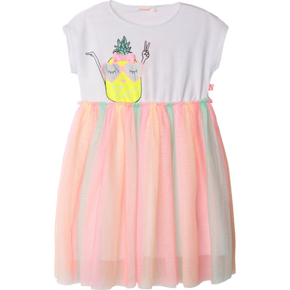 Girls White Printing Tulle Dress