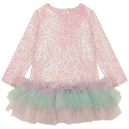 女童粉色闪光连衣裙