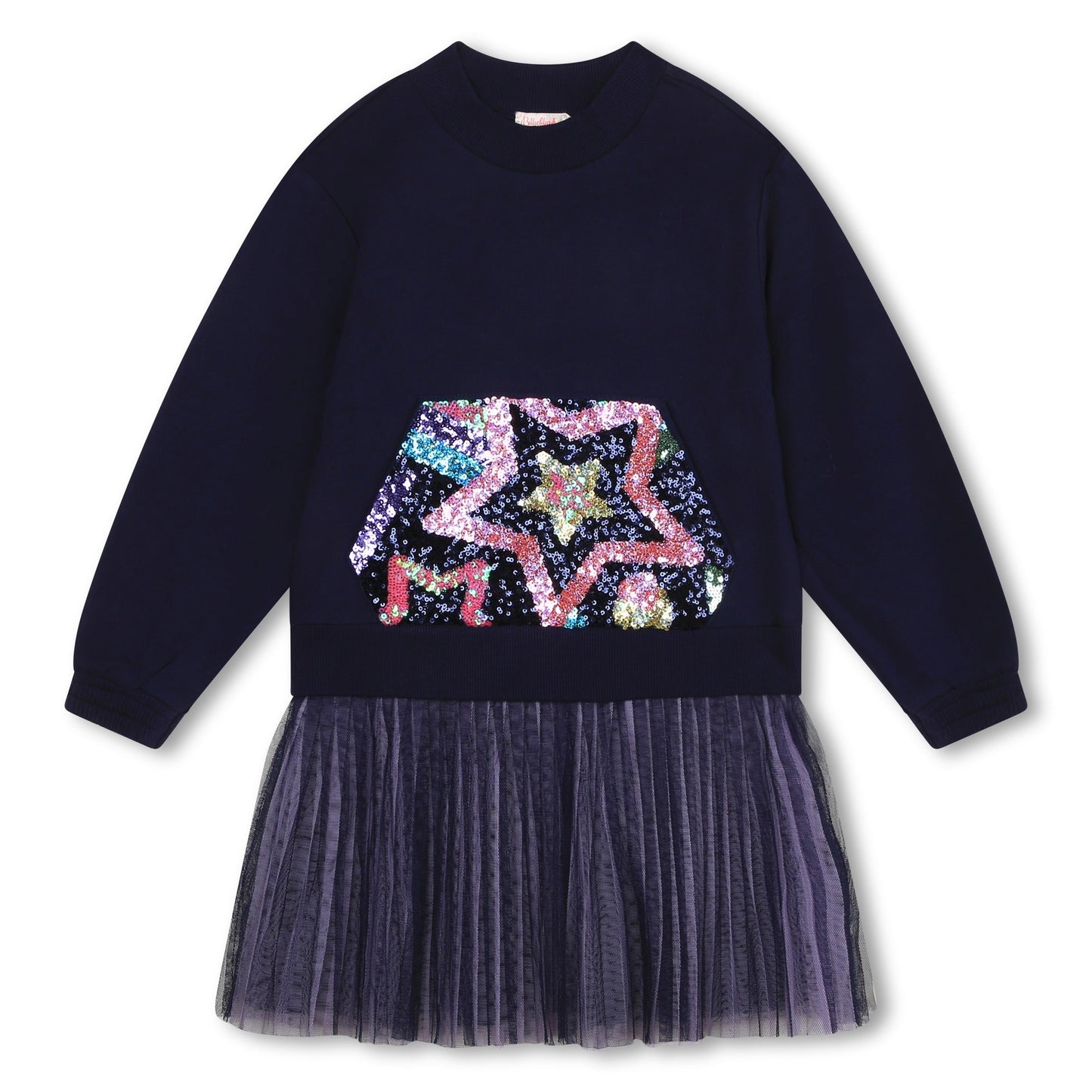 女童蓝色亮片棉连衣裙