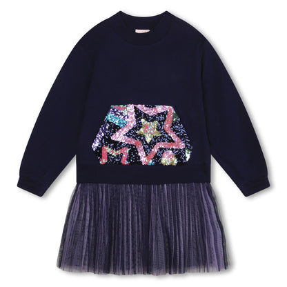 女童蓝色亮片棉连衣裙