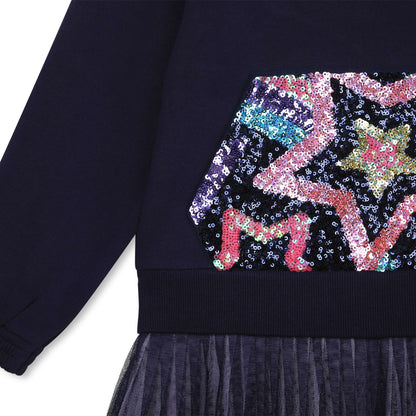 女童蓝色亮片棉连衣裙