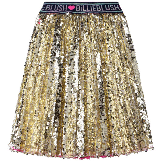 女童黄色亮片百褶短裙