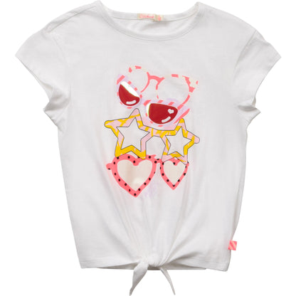 Girls White Printing Cotton T-Shirt