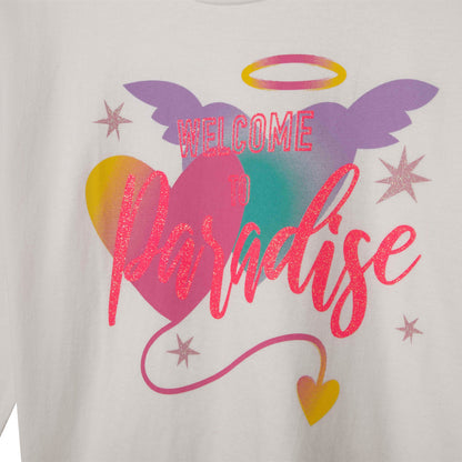 女童白色印花棉T恤