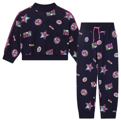 女童蓝色印花棉套装