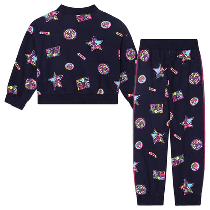 女童蓝色印花棉套装