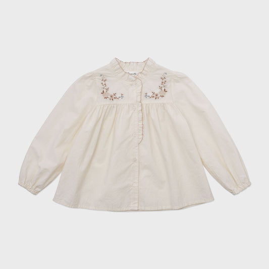 女童白色刺绣棉衬衫