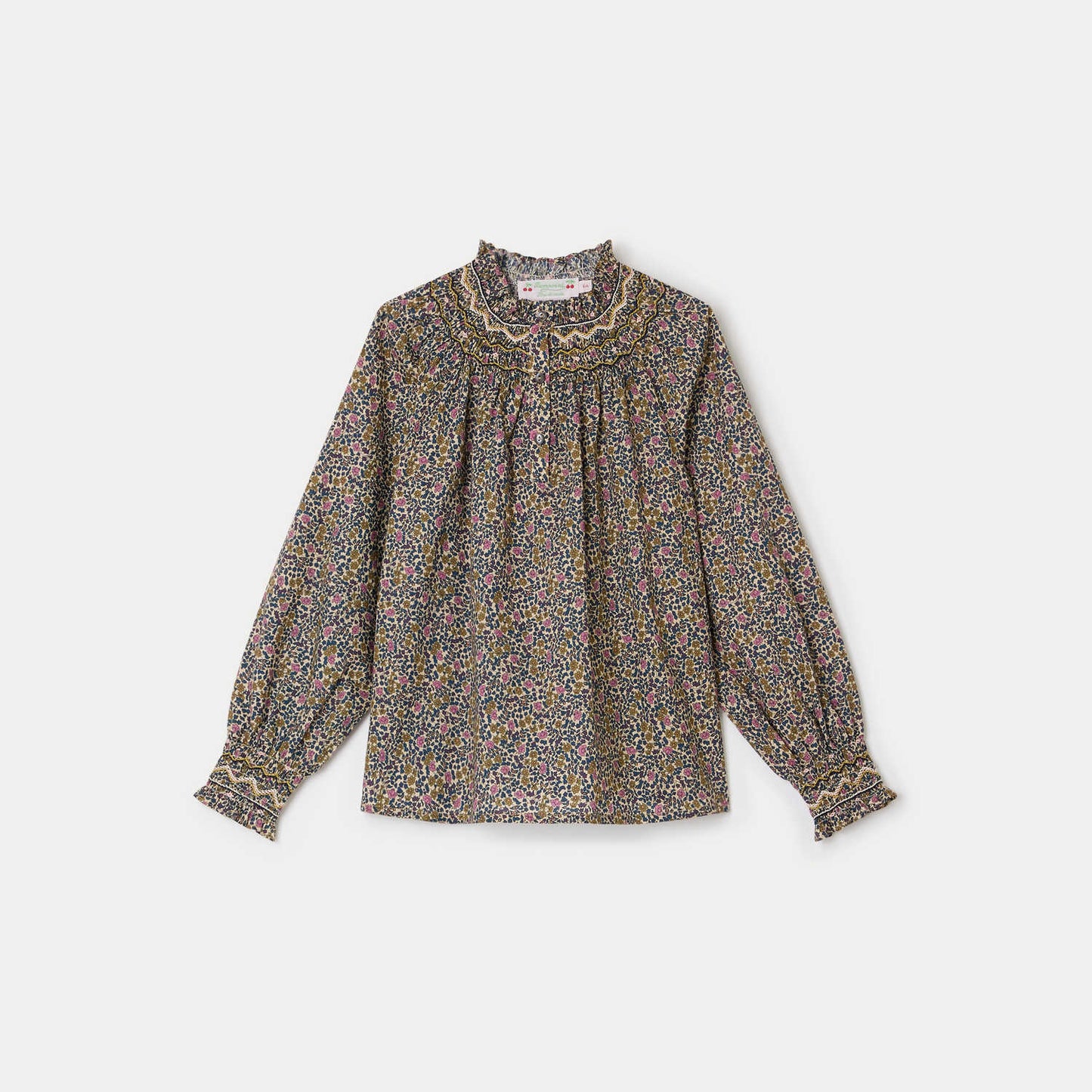 女童棕色碎花棉衬衫