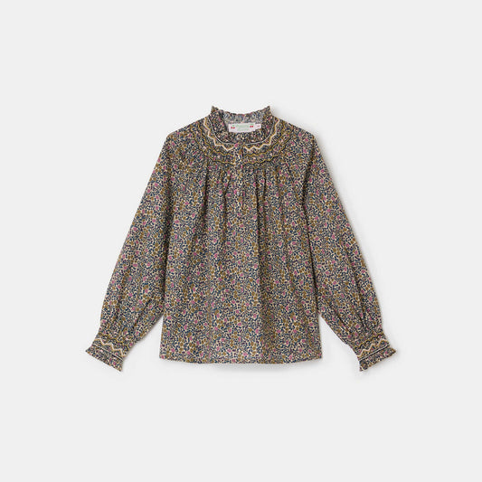 女童棕色碎花棉衬衫